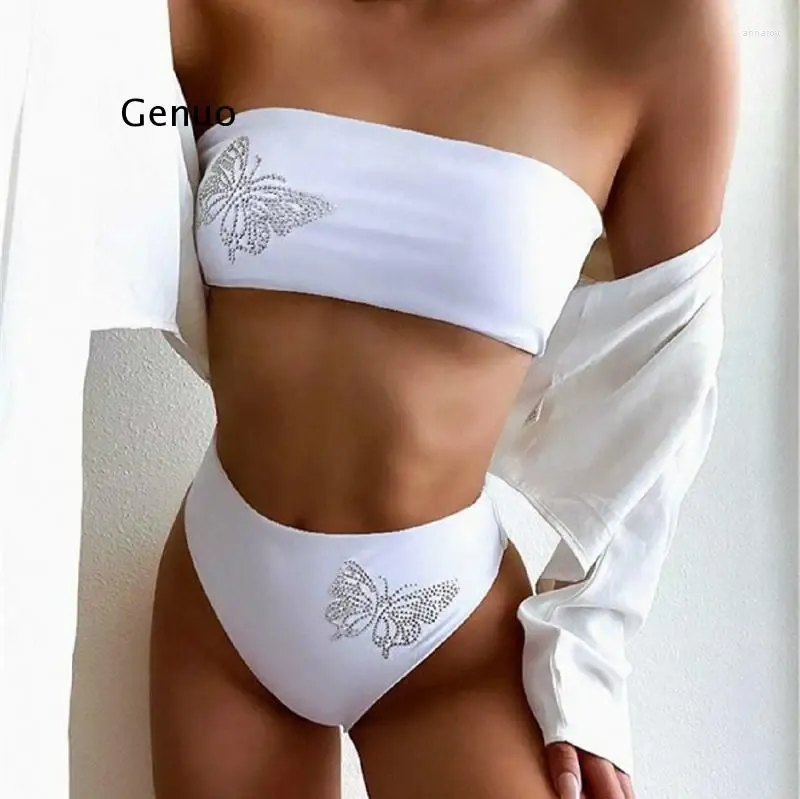 Swimswear Women Bablleau Bikini Bikini Sexy Rhingestone Butterfly Design de maillot de bain blanc massif de bain d'été