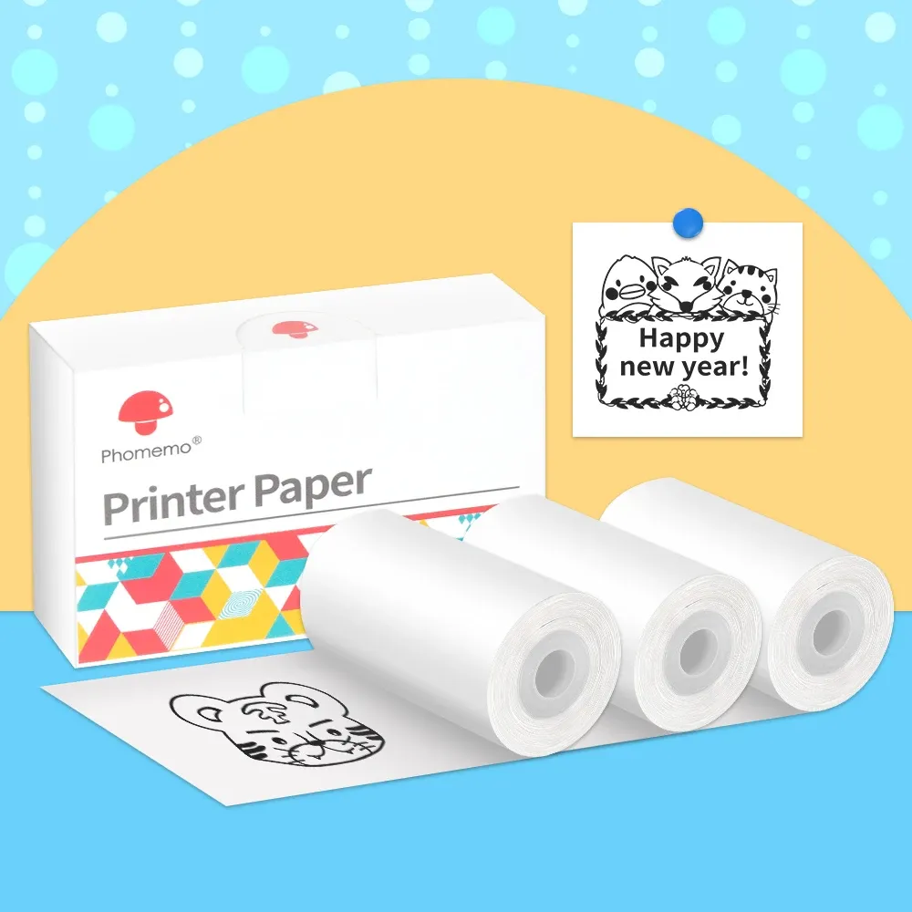 Papier M02/M02PRO/M02S Printerpapier compatibel voor phomemo 50mm afdrukbaar thermisch papier zwart op witte zelfklevende niet -klevende 3 stks