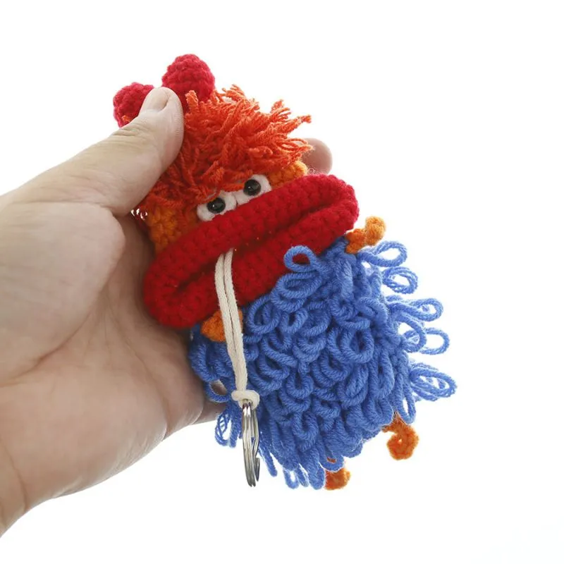 Knitting Funny Doll Keychain Crochet Sausage Mouth Storage Bag