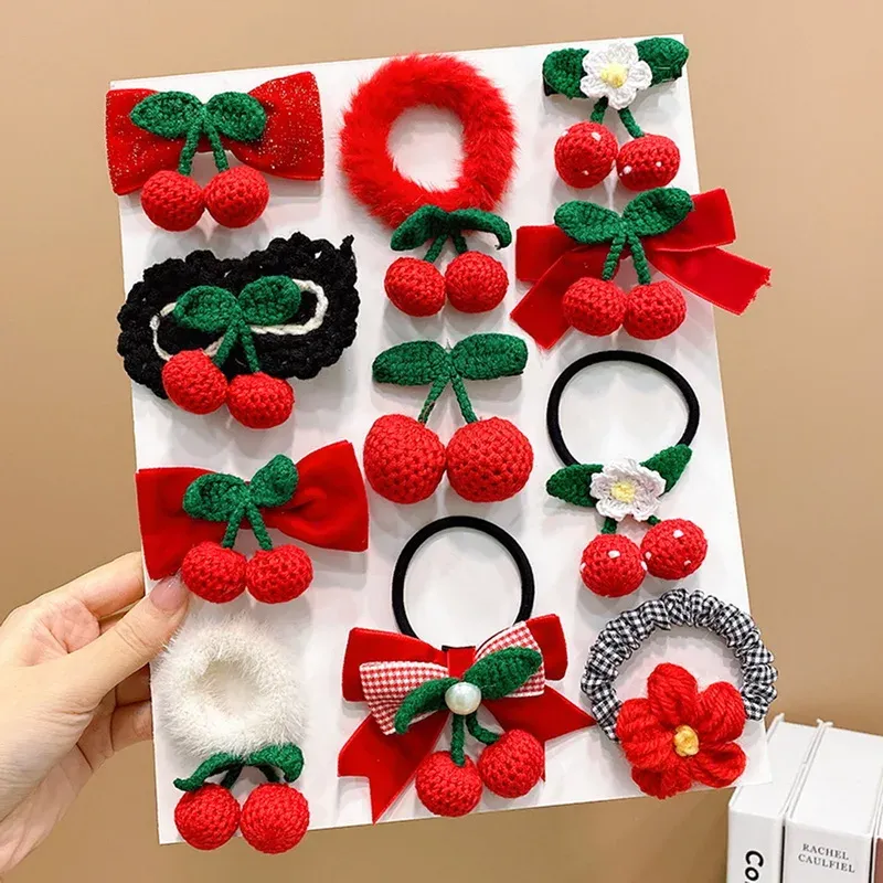 Girls Elastic Hair Bands Ponytail Holder with Red Cherry  display picture 2
