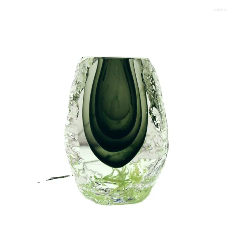 花瓶モダンダークグリーン2色の透明なガラスの花製品販売リビングルームの勉強花瓶