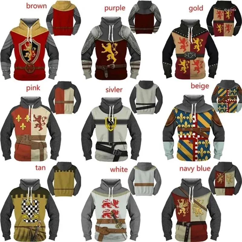 Hoodies masculino Moda Moda 3D Imprimir Cosplay Pullover Retro Style Knight Armour Pattern