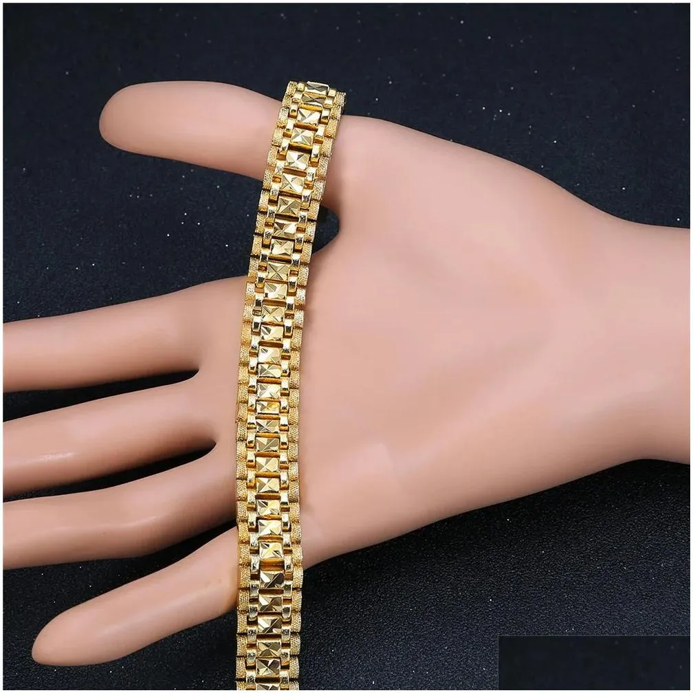 Tennis Chunky Mens Hand Chain Armband Male Wholesale Bijoux 14K Yellow Gold Link Armband för män smycken Pseira mascina droppe Delive DHPQX