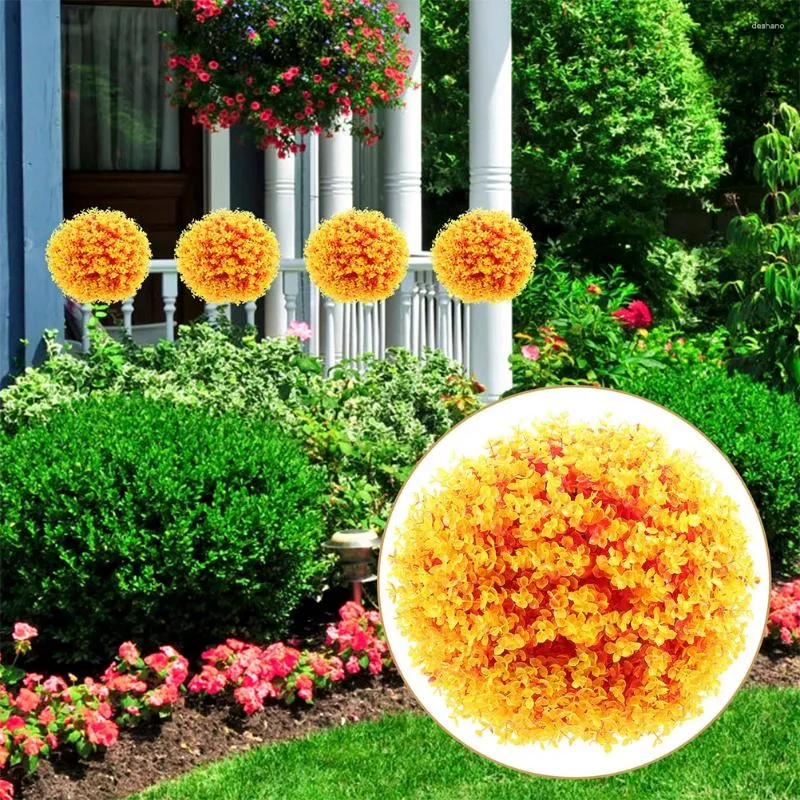 Flores decorativas Topiary Ball Bolas de Bóstia Faux Artificial Bolas de Planta redonda Decoração de casamento Orange