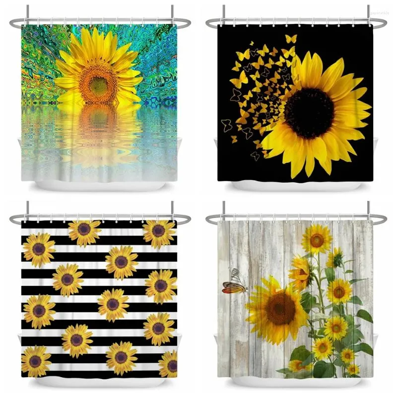 Douchegordijnen zonnebloem vlinder badkamer decor geel bloem groen blad zomers plantenlandschap huis badkuip doek gordijn set