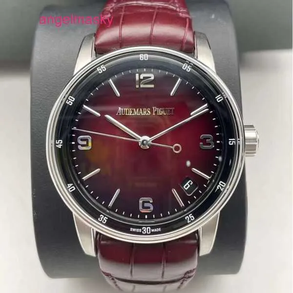 AP Business Wristwatch Code 11.59 Série 15210BC Platinum Smoked Wine Red Mens Fashion Business Casual Business Transparent Watch Mechanical