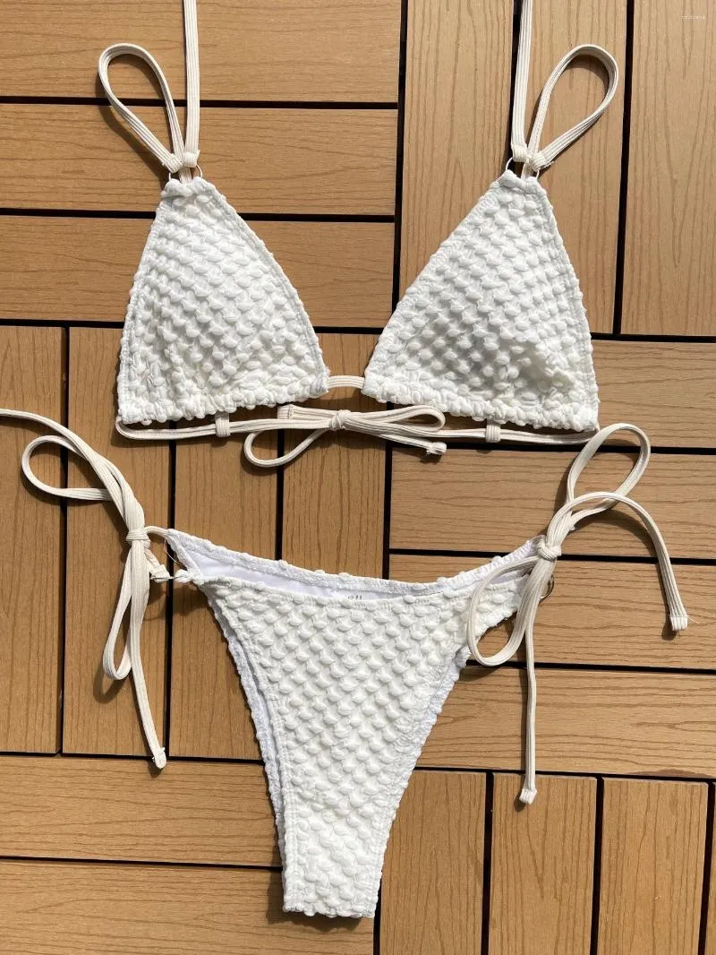 Kadın Mayo Seksi Üçgen Push Up Bikini Kadın Kabarcık Pileli Tailed String Banyo Takım Yastıklı İki Parçalı Mayo Kadın Biquini