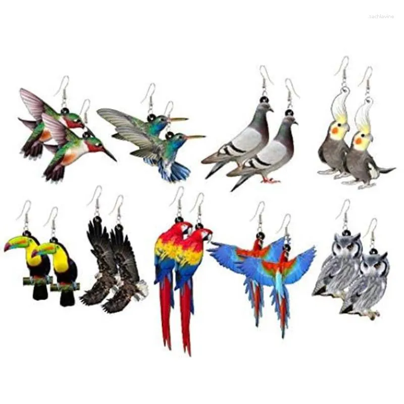 Hoop Earrings 9 Pairs Novelty Bird Acrylic Dangle Drop Creative Cool Eagle For Women Girl Cute Animal Jewelry Gifts