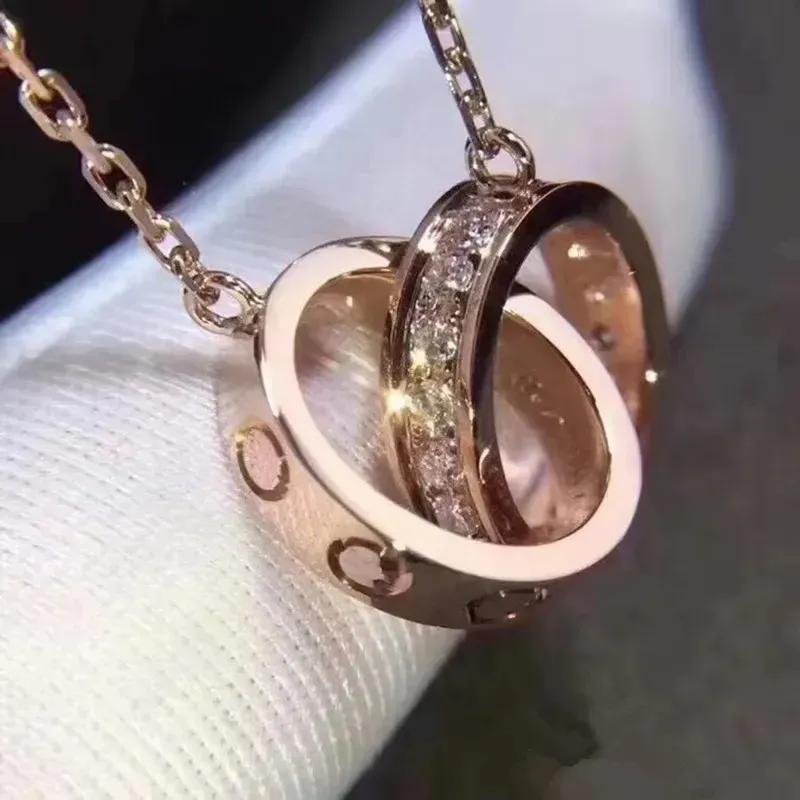 2024 sieraden ontwerper voor vrouwen gouden ketting Sterling zilveren dubbele ring diamanten hanger roségoud vrouwelijke ketting gemaskerd bal ketting sieraden cadeau