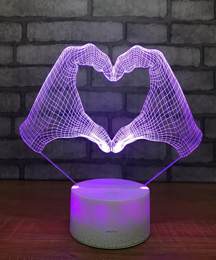 Led acrílico cama personalizado 3d pequenas luzes da noite amor coração mão decorações presente para o quarto do bebê luzes usb led crianças lamp9167105