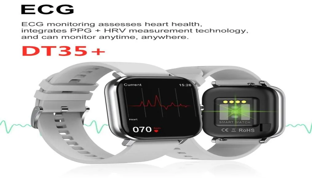 Rastreador de fitness dt35 plus relógio inteligente 175 polegadas tela cheia ip67 à prova dip67 água ecg saúde pulseira bluetooth chamada freqüência cardíaca temperat9391688