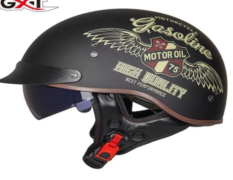 GXTドット認証レトロバイクヘルメットモトヘルメットスクーターヴィンテージハーフフェイスバイカーバイククラッシュモトヘルメットカスコモト1503705