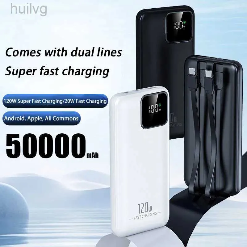 Cell Phone Power Banks 50000mah Power Bank Built-in Cable 120w Super Fast Charging Battery High Capacity Digital Display Power Bank For IPhone Huawei 2443