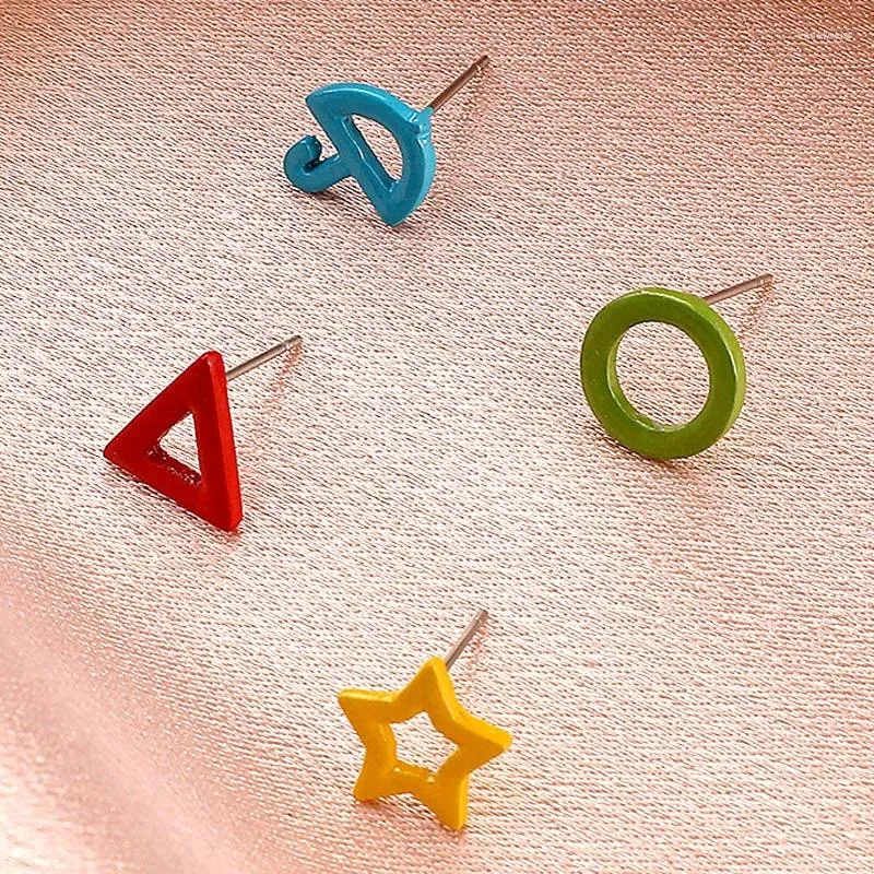 Stud -oorbellen 4 stcs/lot Korea Candy Color Email geometrische ronde ster voor vrouwen meisjes schattige eenvoudige kleine oorrang sieraden