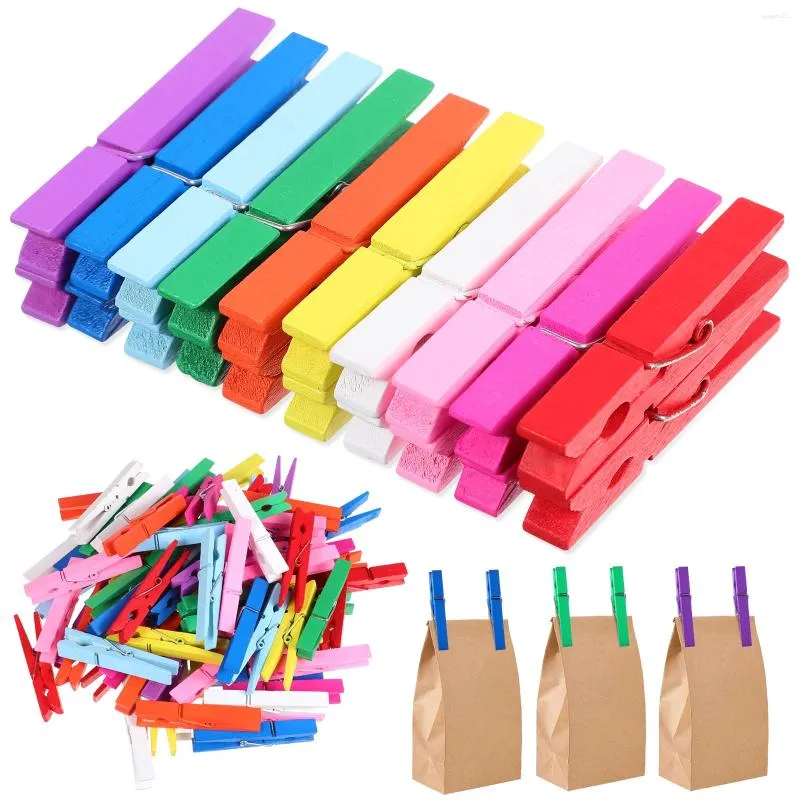 Frames 100 Pcs Wooden Clip Clothes Pins For Hanging Decor Christmas Decoration Clips Colored Clothespins Craft Multi-purpose Crafts