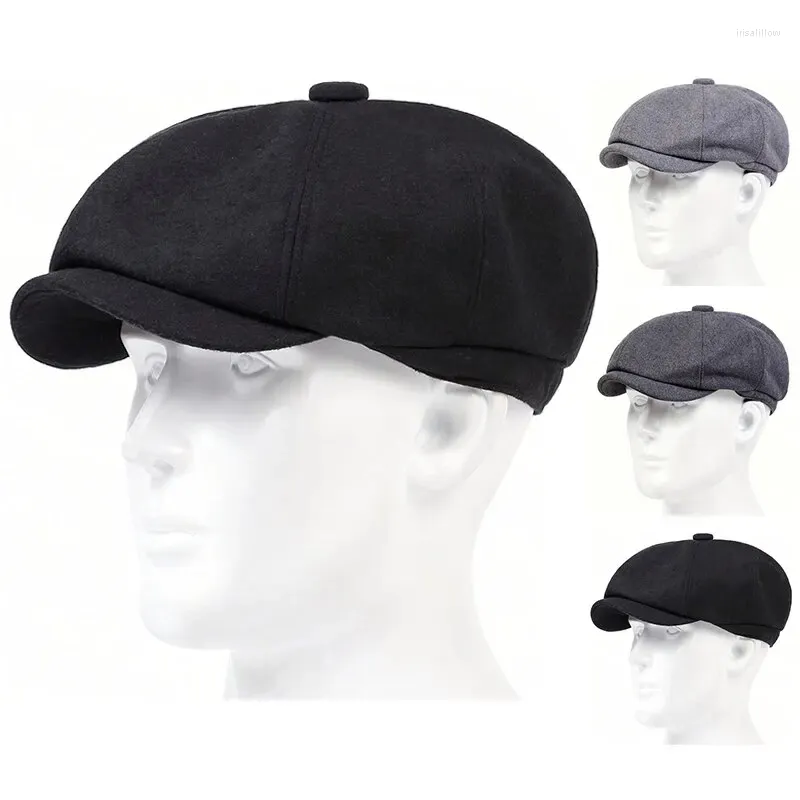 Berety retro solidne kolory wełna sboy caps men malarzy brytyjskie czapki wiosna jesienna płaska czapka hip hop