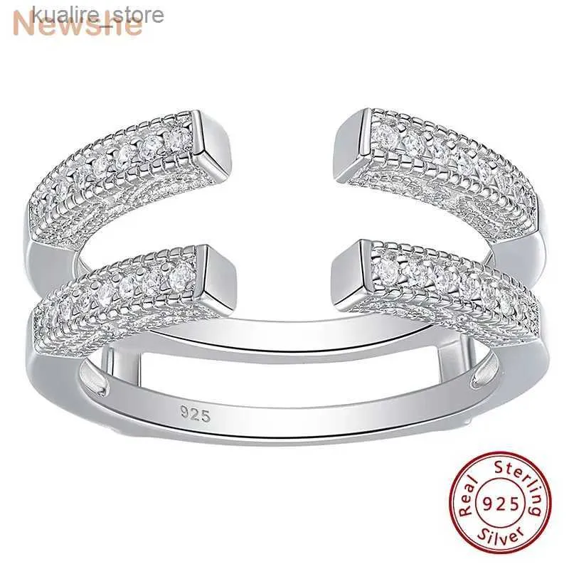 Rings de cluster Newshe Creative 925 Sterling Silver Ring intensificador para engajamento Ajuste Wrap Open Guard Wap Wedding BR1516 L240402