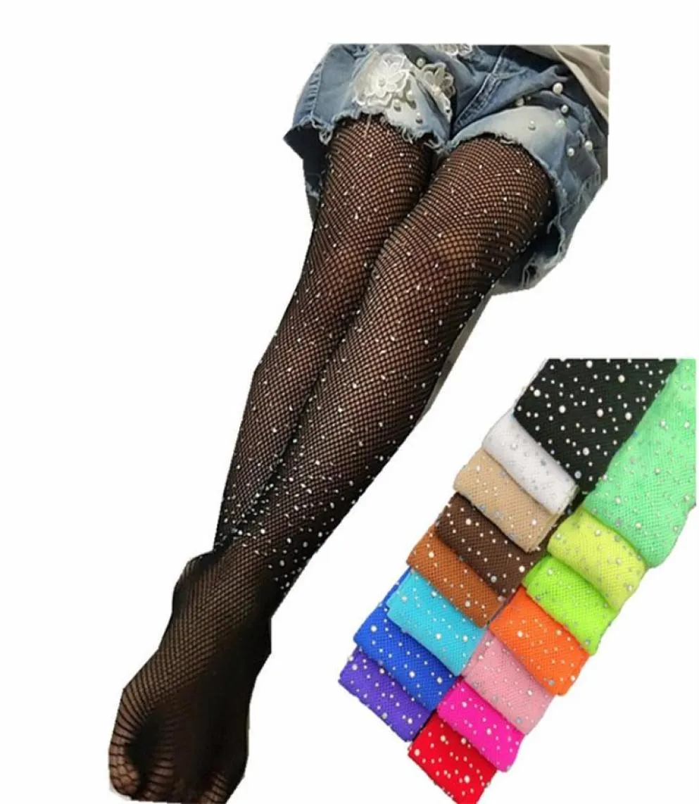 Ins 16 cores crianças meninas meia-calça gaze meias de dança doces cor crianças strass elástico legging crianças ballet meias 2474438