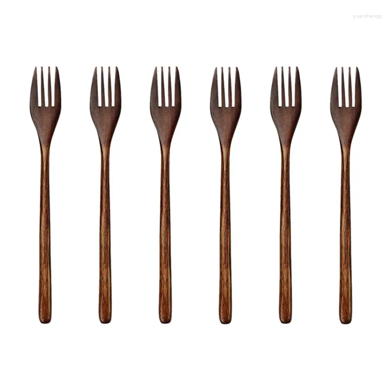 Gorks Retail Woode 6 Pieces Eco-vänliga japansk träsallad Middag Fork Tabelledar för barn för barn vuxen