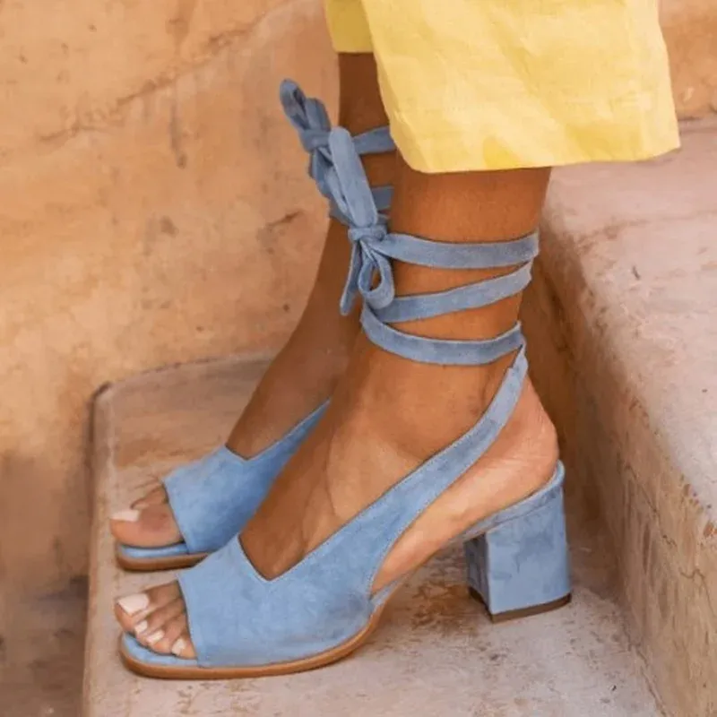 Boots comémore sandales hautheed talons de bloc moyen sandale sandale dames petit talon chaussure de cheville bleu nouveau chaussures décontractées pour femmes