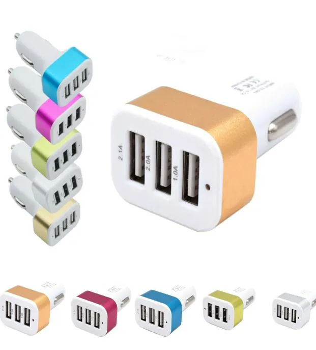 USB -billaddare 3 Port Telefonladdare Adapteruttag 2A 21A 1A Bilstyling 3 USB Charger Universal för laddare av mobiltelefonplattor1534801