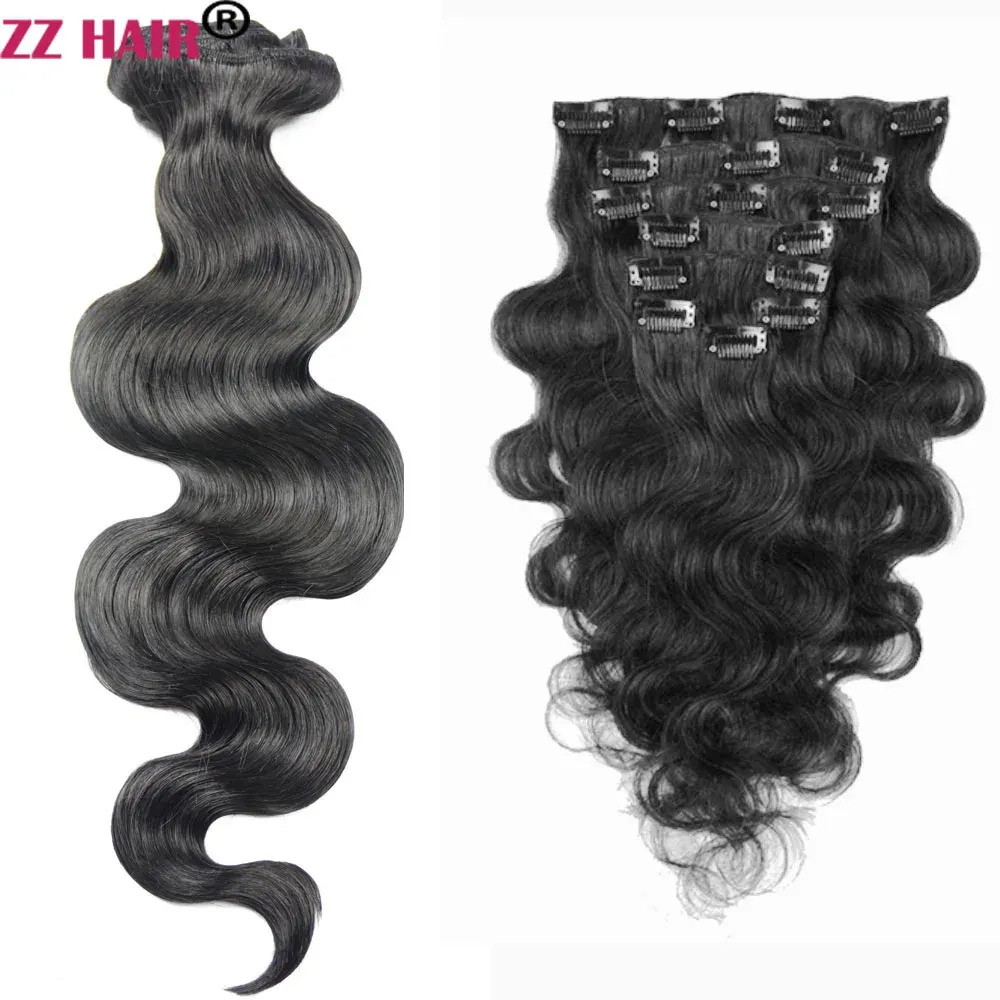 Extensões zzhair clipe em extensões de cabelo 100% humano Remy 16 "28" 8pcs Conjunto 100g160g Cabeça cheia Wavy Natural