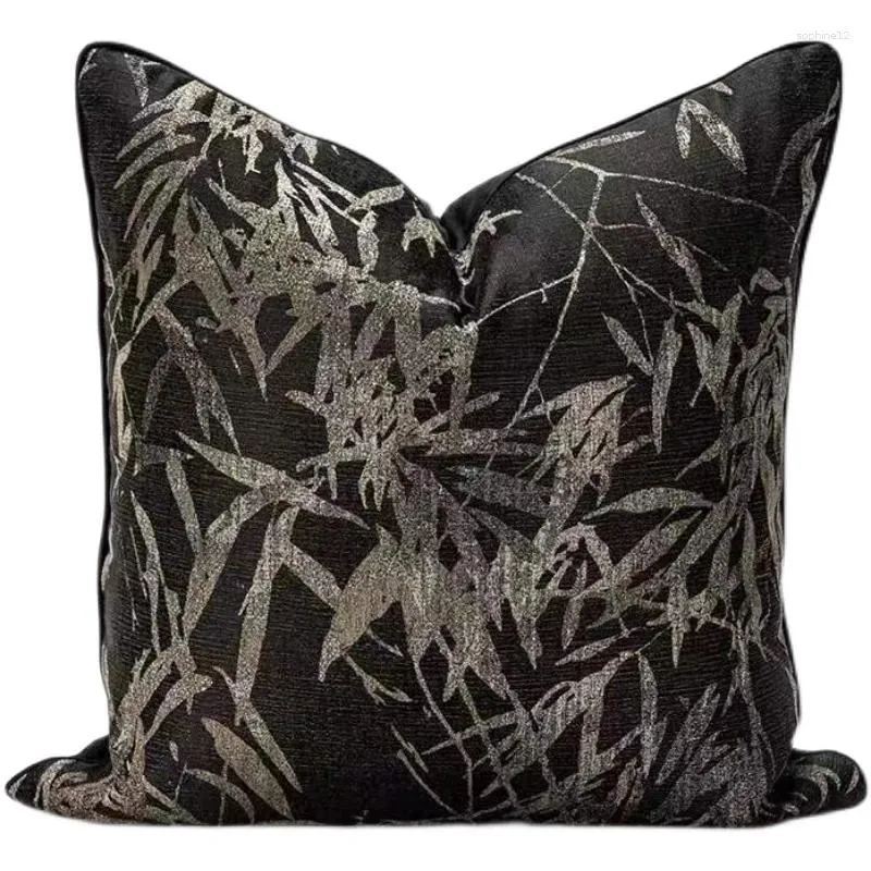 Pillow Chinese Style Classical Bamboo Jacquard Cover Decorative Luxury Black Gold Art Room Sofa Chair Coussin