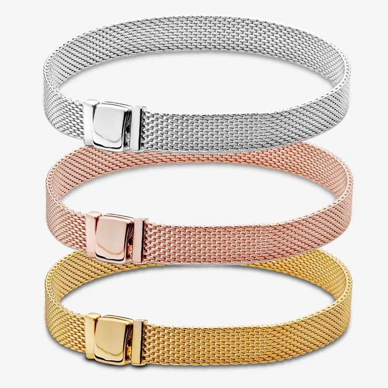 925 Silver Mesh Bracelet 18K Rose Gold Charm Bracelets For Women 925 Silver Mesh Bracelet 18K Rose Gold Charm Bracelets For Women