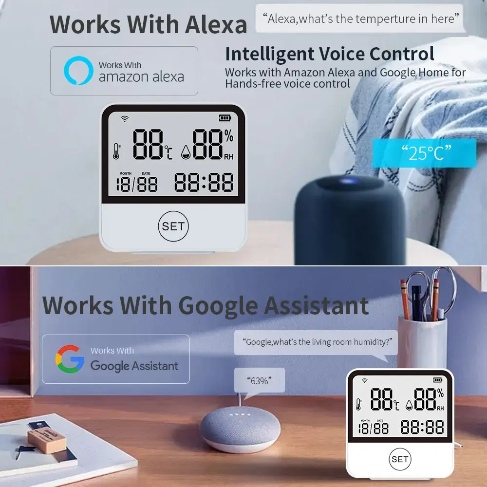 Capteur Température Humidité Tuya Zigbee – Écran LCD – Compatible Alexa Et Google