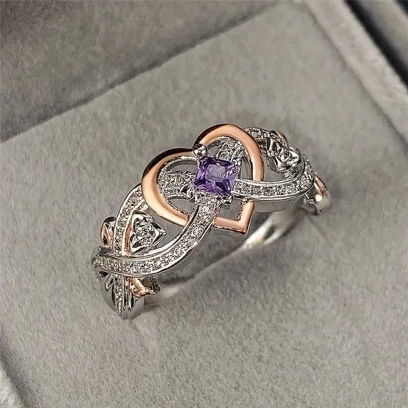 2PC Pierścionki ślubne 1PC Luksusowe damskie fioletowe pierścień cyrkon biżuteria unisex prezenty ślubne dla kobiet