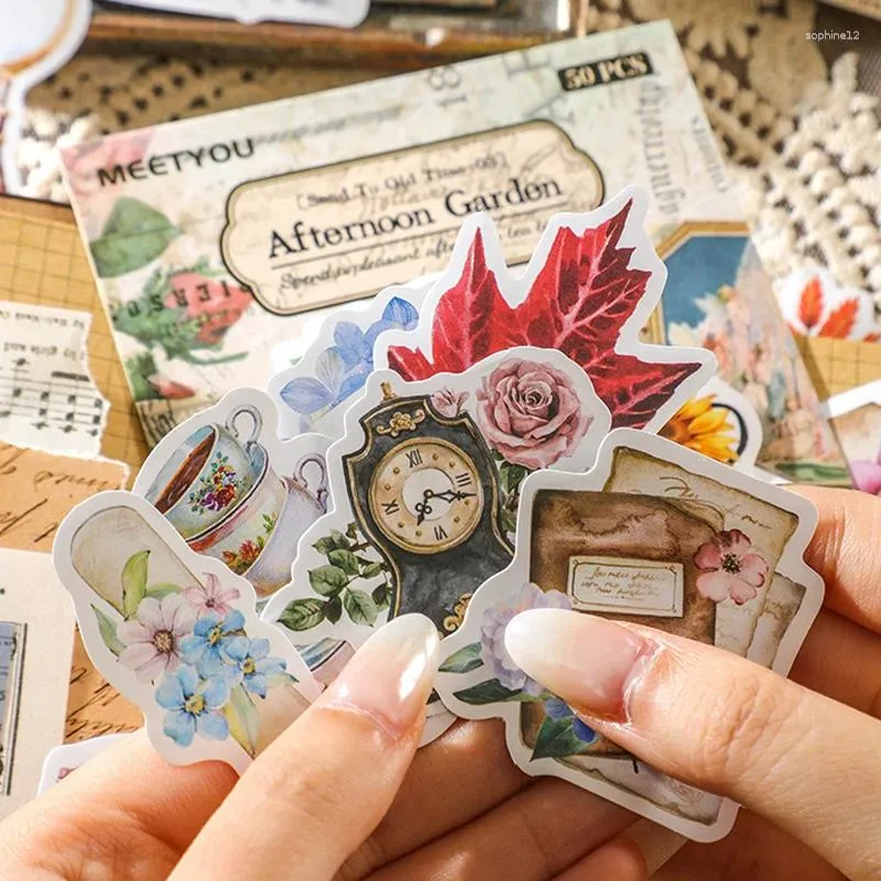 Opakowanie prezentów 50 szt. Vintage kwiatowe naklejki na naklejkę na DIY DEKADATYWNY Materiał ręcznie robiony scrapbooking śmieciowy dziennik