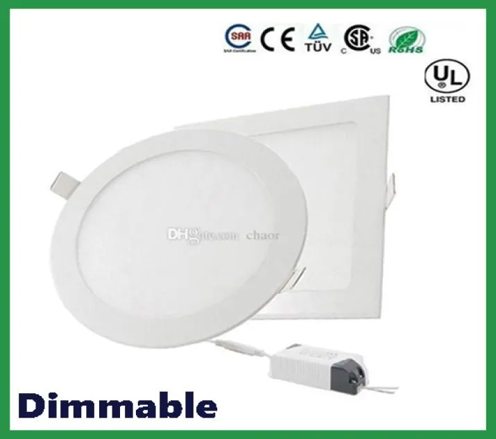 DHL Dimmable Round Square Led Panel Lights 6W 9W 12W 15W 18W 21W 30W 45678912 inch inverklaar LED -plafondlampje9217266