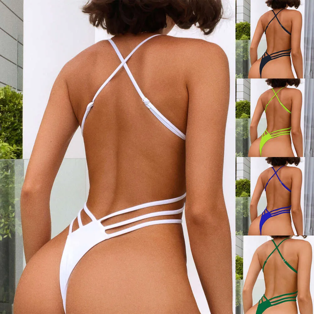 Chan Shuang New One-Piece Swimsuit Solid Color Bikini Swimsuit Womens Backless Swimsuit Sexy Bikini6455