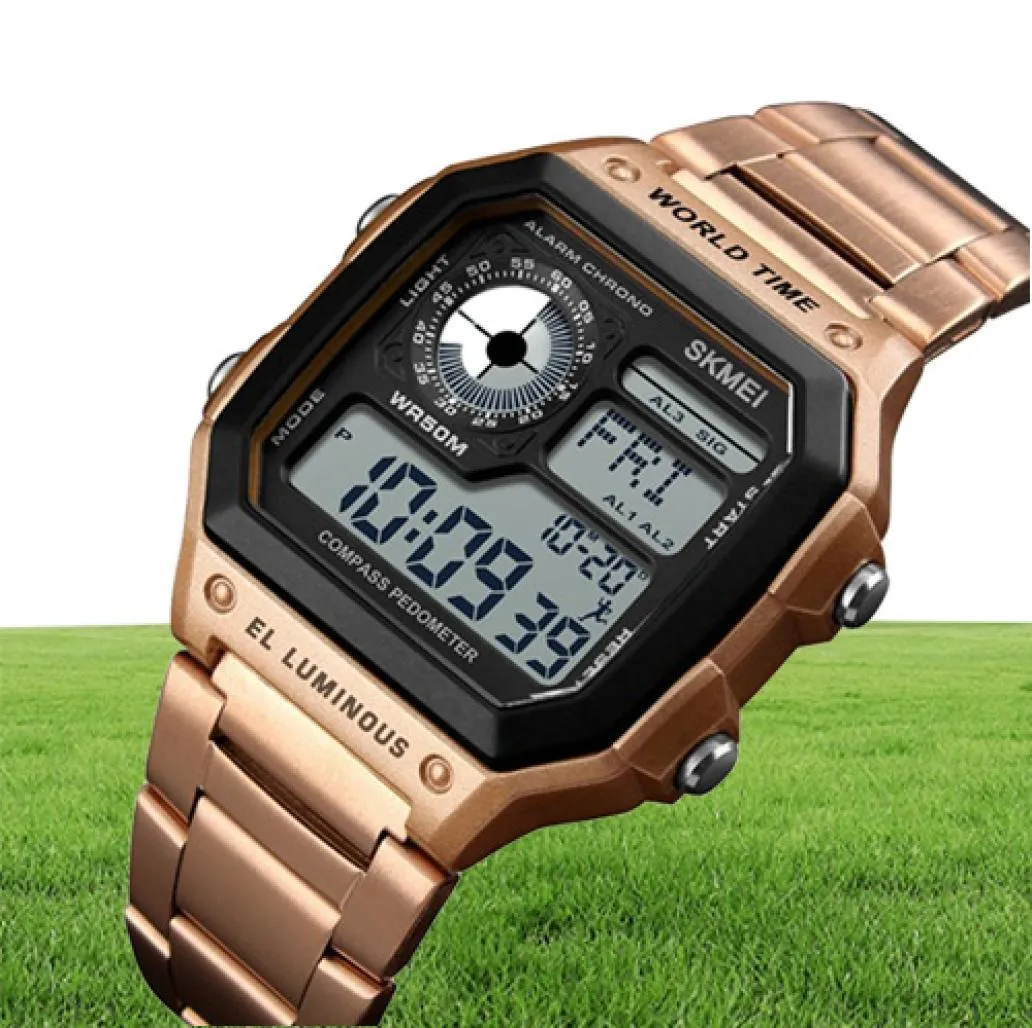 SKMEI Sport Men Watch Compass Calorie Pedometer 5Bar Waterproof Watches Stainless Strap Digital Watch reloj hombre 13824893174