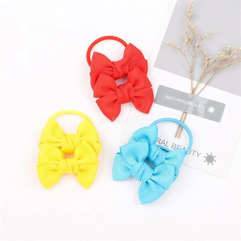 Solid Color Bow Hair Accessories Elastic Rubber Bands Baby Girls Hair Tie Ring Rope Kids Ponytail Holder Headdress