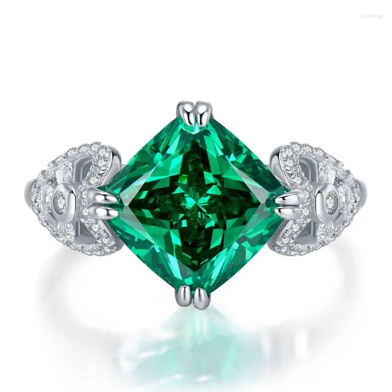 Cluster Rings S925 Silver Ring Green Tourmaline Inlaid With Fat Square 10 High Carbon Diamond Stunning Eye-catching Jewelry