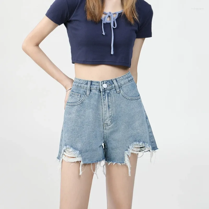 Women's Jeans Big Size Fat Mm Casual Thin Broken Holes Versatile Denim Shorts Female Fashion High-waisted Net Red Burlap Wide-legged Pants