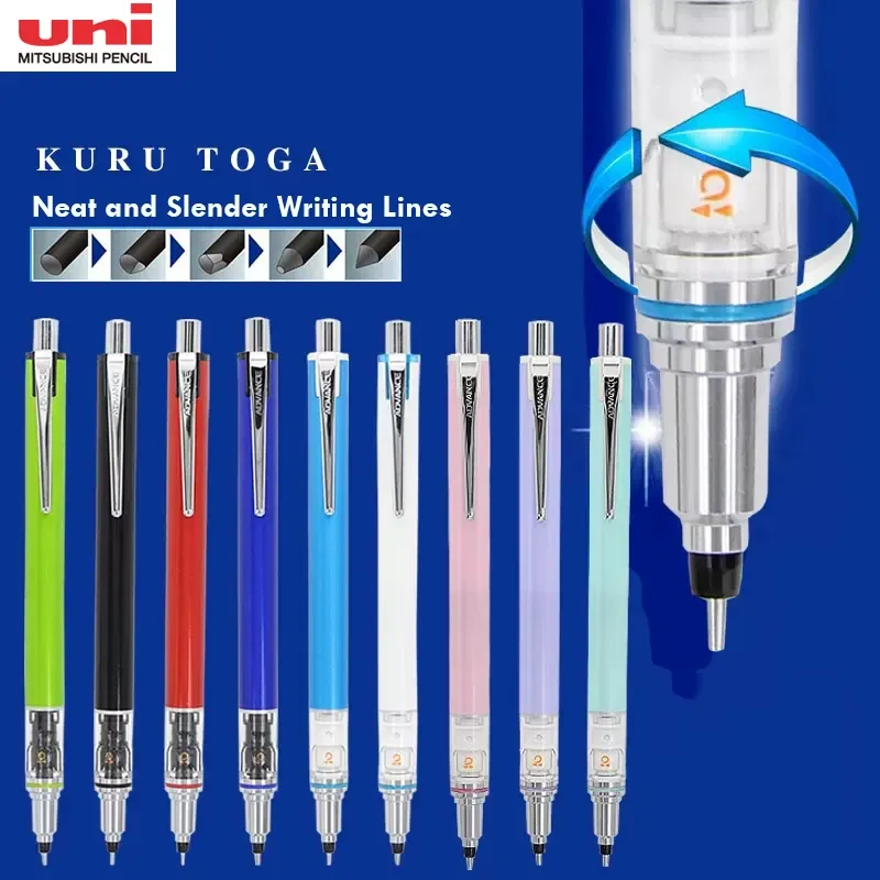 Pencils Uni Rotary Mechanical Pencil Kurutoga Giappone Slip del tubo di cancelleria Modello 0,3/0,5/0,7 mm Lapici Antibraken Core School Supplies