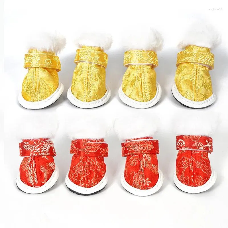 Appareils pour chiens Style chinois Antiskide Pet Cotton Chaussures 4pcs Boots d'hiver Puppy Puppy Chat Rain Snow Footwear pour les petits chiens ZH862