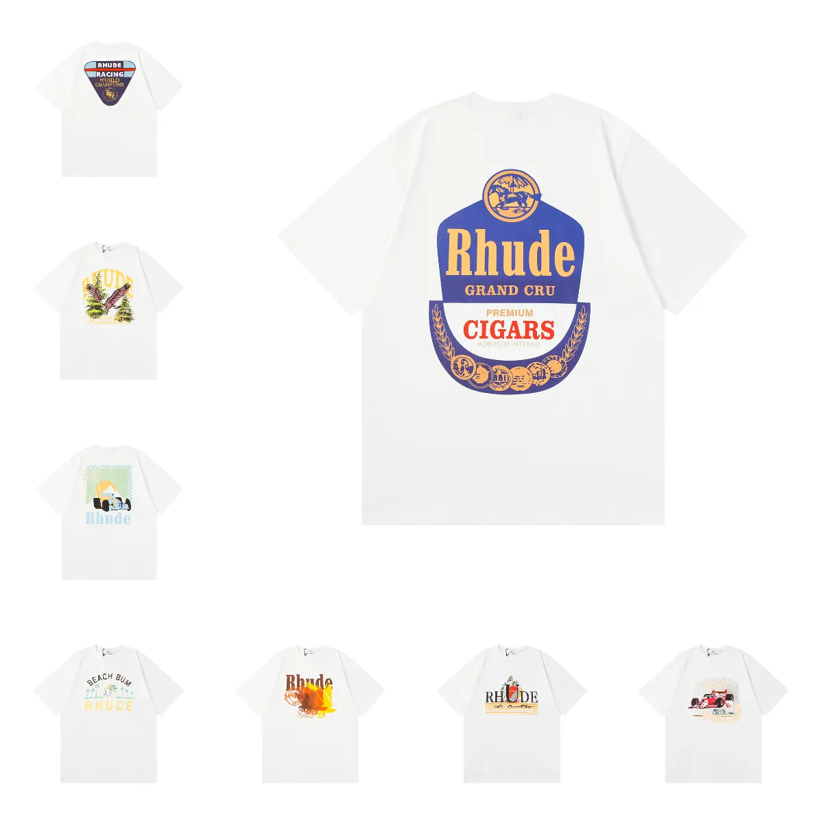 2024 Rhude Shirt Luxe Rhude Mens T Shirts Designer Fashion Rhude T -shirt Men Designer Hoge kwaliteit Snel droge Crew Nek Korte mouw Tijden Gedrukte T -shirt Men Loose katoen