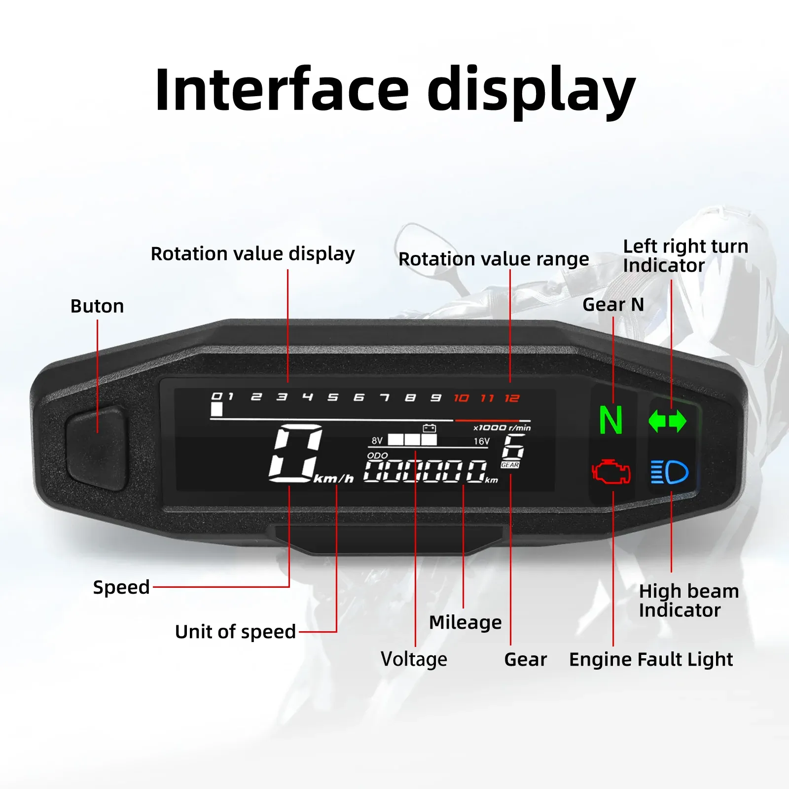 Universal LCD Digital Motorcycle Metweter Breedomètre Odomètre RPM METTRET METTREMENT LCD DIGITAL GAUGE SIGNAL SIGNAL POUR TOUT MOTEUR