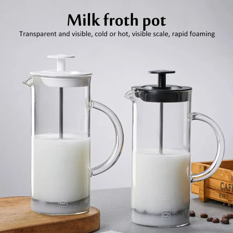 Manuell mjölk Frother Glass Milk Foamer Coffee Pot Glass Mesh French Press Coffee Maker Frother Jug Mixer Creamer Kitchen Tools