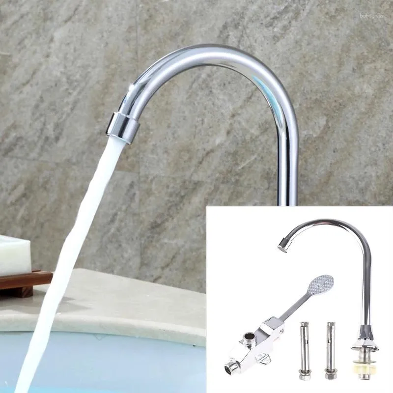 Bathroom Sink Faucets Foot Pedal Control Valve Faucet Kitchen Water Tap Vertical Basin Switch Single Cold