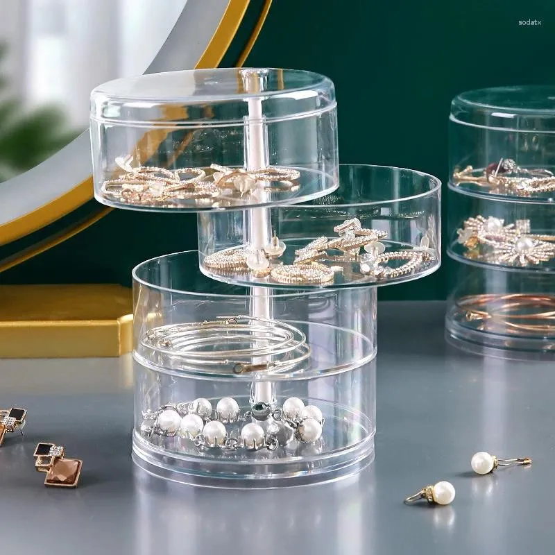 Boîtes de rangement en rangement de bijoux Boîte de rangement tourbillon multicouche Bracelet Boucle d'oreille Round Plastic Organizer Boxs Display