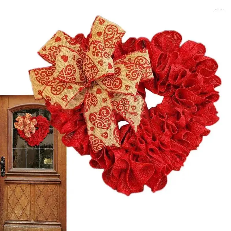 Fiori decorativi ghirlanda di valento con fiocchi e decorazione di decorazioni per feste di tela rossa Ghirlanda porta per le forniture per la casa