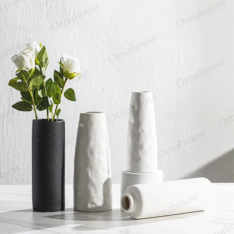 Vases Nordic Creative Ceramic White Vase Home Dry Flower Arrangement Flower Room Decorative Floreros Vintage