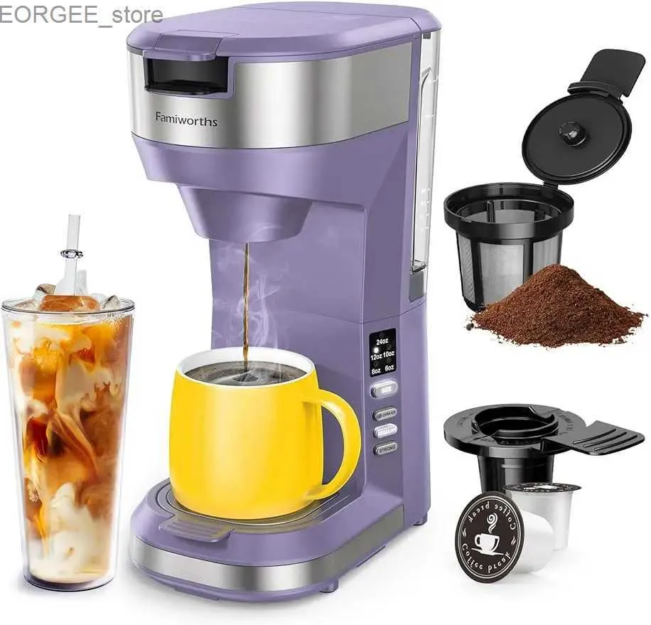 Kahve Makineleri Famiworths K bardak ve öğütülmüş kahve için sıcak ve buzlu kahve makinesi 4-5 fincan kahve makinesi ve tek servis bira y240403