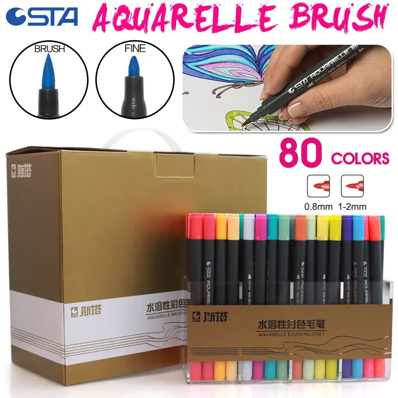 Bianyo 80 Colors Water Based Ink Twin Tip Brush Fi...