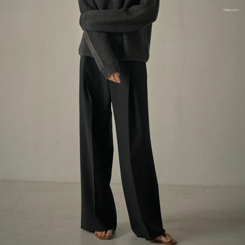 Женские брюки 2024, весенний серый костюм, повседневные прямые брюки широкого кроя в пол для женщин