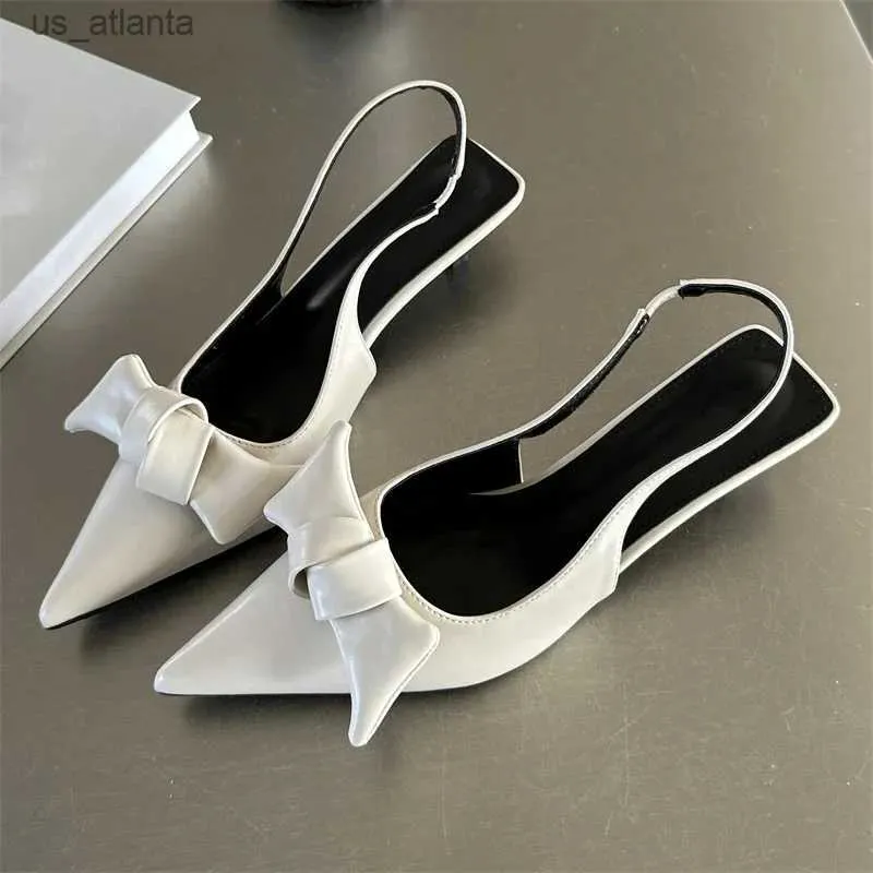 Zapatos de vestir para nudos mariposas mulas de punta puntiaguda de las sandalias de la mujer correa de moda tacones delgados tacones algados H2404037JOT